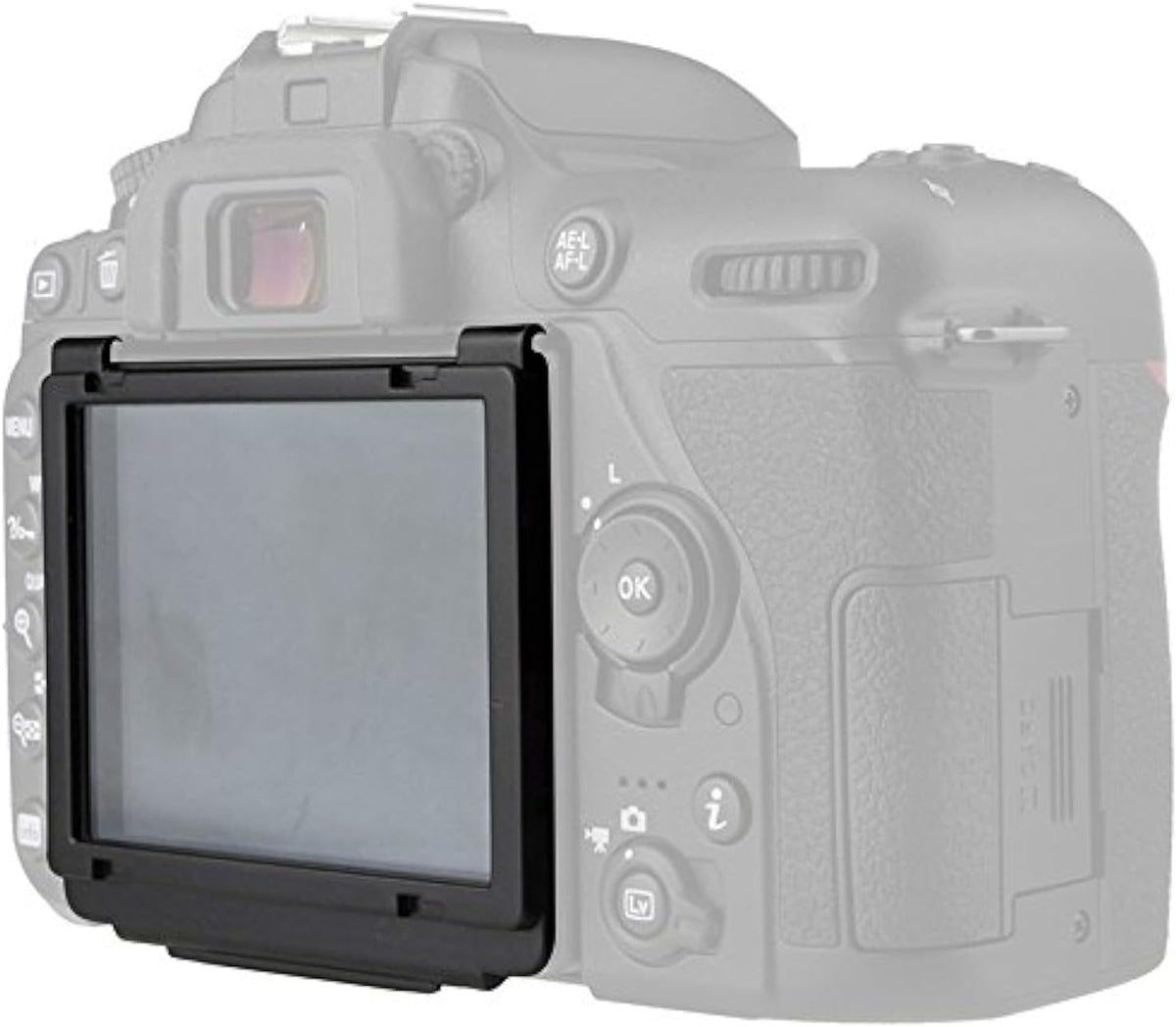 Camera LCD screen assembly with blank display and dark bezel
