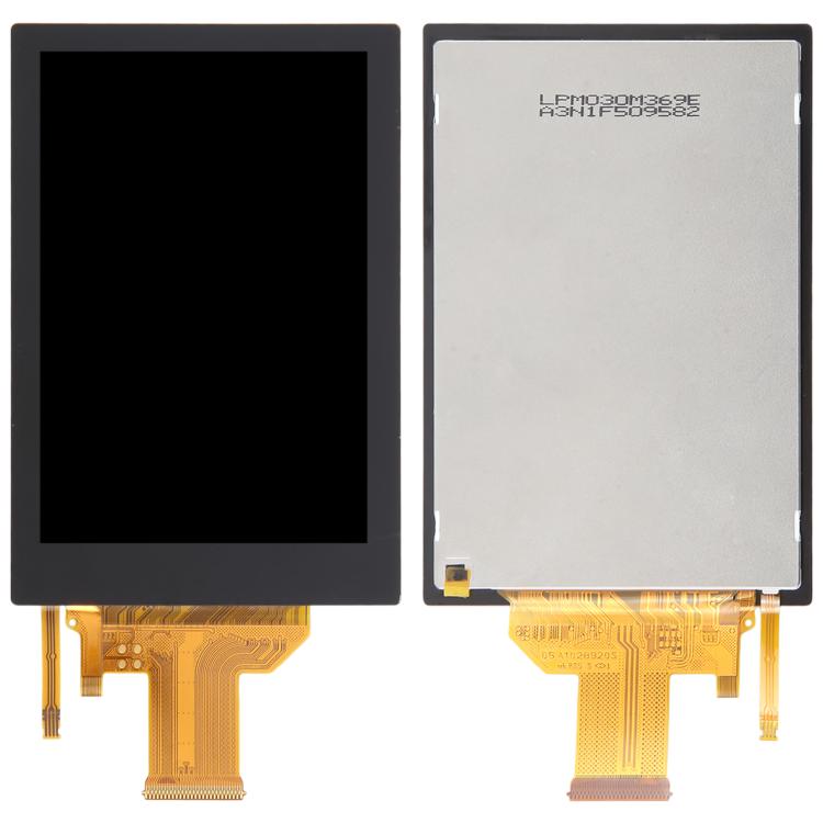LCD camera display panel with flex ribbon, front black screen and rear view