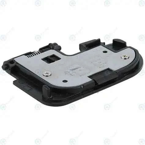 Camera battery door cover for Canon 6D, black plastic with metal screw mounts