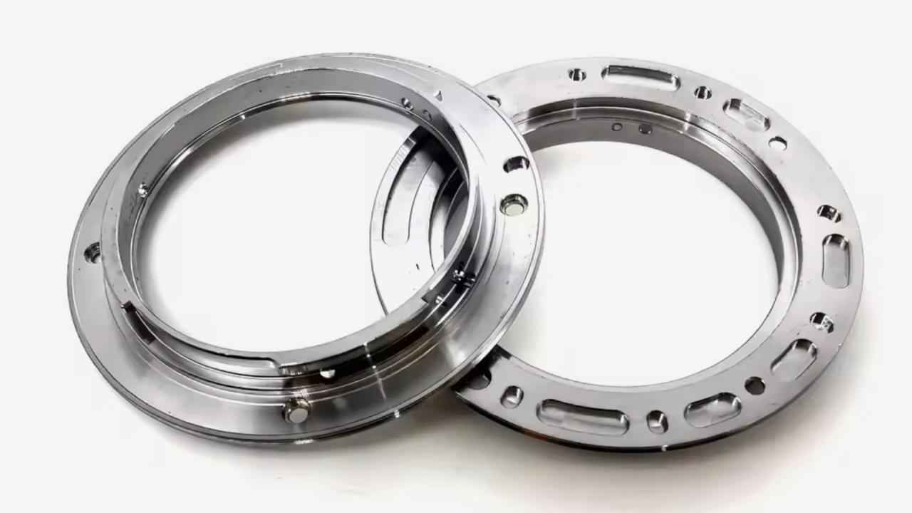 Sony E-mount bayonet mount assembly, circular metal rings with mounting screw holes