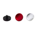Metal shutter release button set with black, red, silver round caps and screw post
