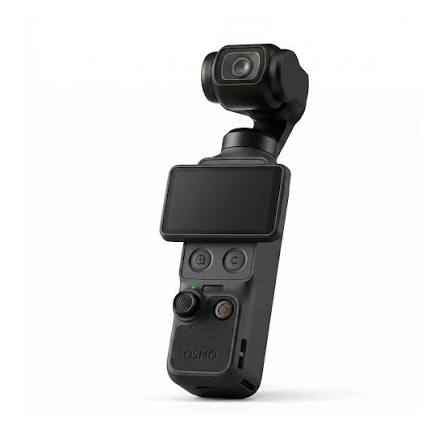 Handheld gimbal camera with side view, gimbal head and touchscreen, black