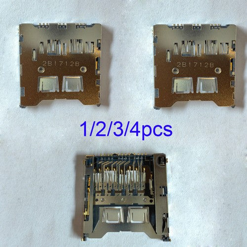 Camera memory card slot connector module, metal contacts and SIM-style contacts